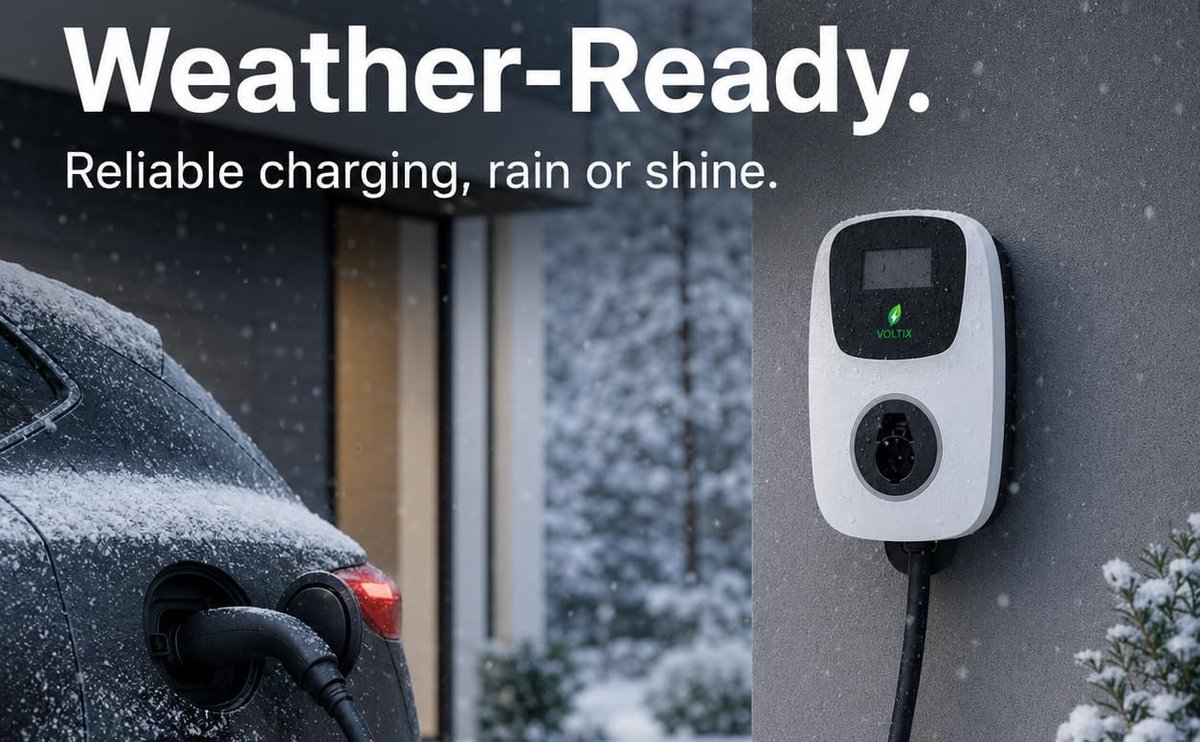Voltix charger weather ready — Type 3R rated for rain, snow, and sleet